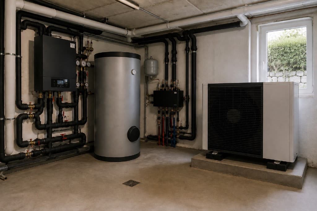 Termopompa e accumulo installati in una centrale termica